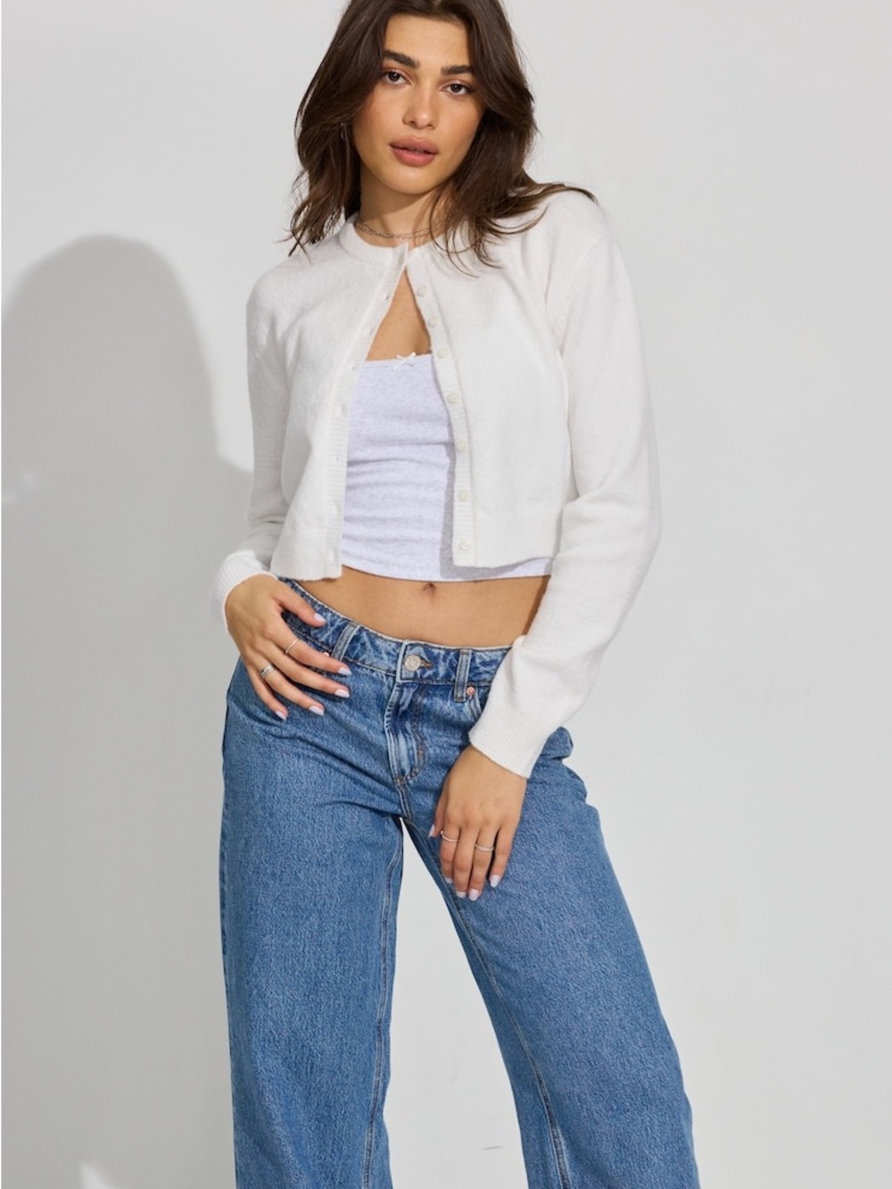 Garage Ivory Cropped Button Cardigan - Picture 2 of 3